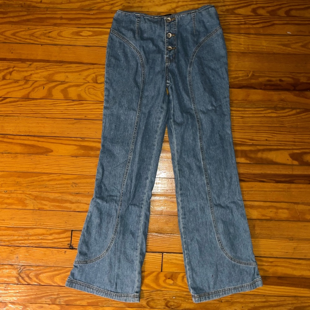Relay jeans y2k 70’s style decorative seams exposed buttons no pockets hip 5/6